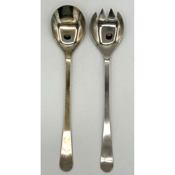 Vintage Silver Plated Salad Serving Fork (Spork) and Spoon Made in Italy 9” - Picture 1 of 15
